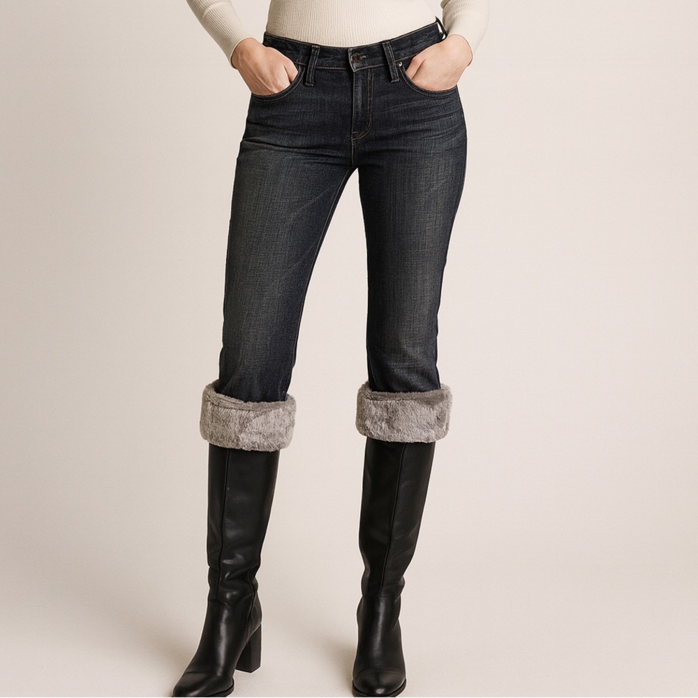 7 For All Mankind Y2K Low Rise Cropped Fur Cuffed Jeans Size 29